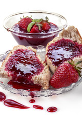 Homemade organic strawberry jam on wholemeal bread