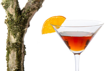 Cocktail glass beside a tree branch