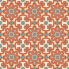 Foto op Plexiglas retro patroon met oranje bloemen © melazerg