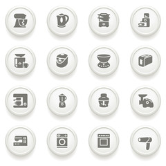 Home appliances icons on gray buttons.