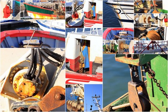 collage de photos d'un ancien chalutier de peche