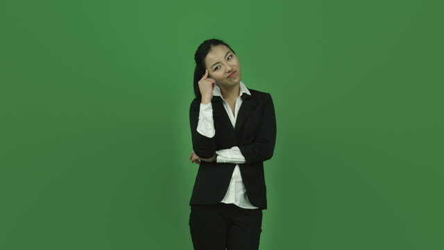 Asian business woman isolated greenscreen green background