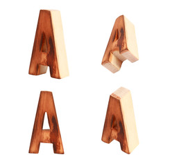 English alphabet  A - collage of 4 isolated vintage wood