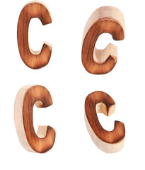 English alphabet  C - collage of 4 isolated vintage wood