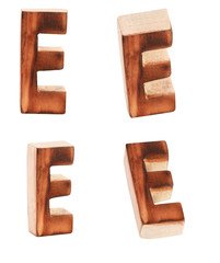 English alphabet  E - collage of 4 isolated vintage wood