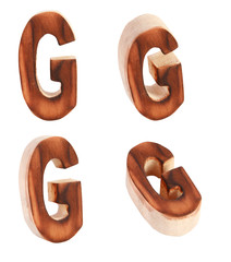 English alphabet  G - collage of 4 isolated vintage wood
