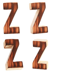English alphabet  Z - collage of 4 isolated vintage wood