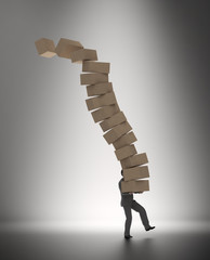Man carrying a pile of boxes - obrazy, fototapety, plakaty