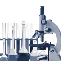 Test-tubes isolated on white toning in blue. Laboratory glasswar