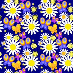 Fototapeta na wymiar Seamless pattern with butterflies on a blue background