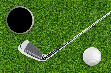 golf ball and hole on the green grass of the golf course