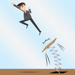 cartoon businessman jumping on springboard