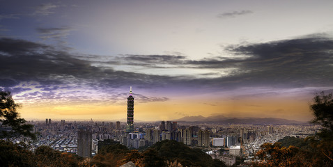 Full view of Taipei, Taiwan evening