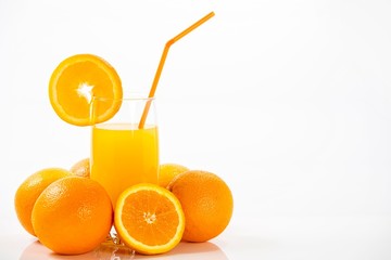 Glass of orange juice, isolated on white background.
