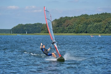 Windsurfing on the lake Nieslysz, Poland