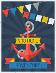 Nautical Adventure. Retro poster in flat design style.
