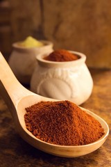 Cayenne pepper in a big wooden spoon.