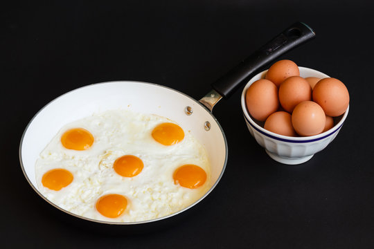 fried eggs in frying pan