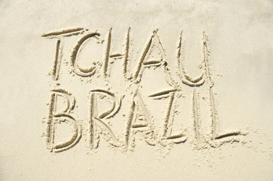 Brazil Goodbye Tchau Message Sand Writing