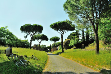 Drawing on Appia Antica Street in Rome
