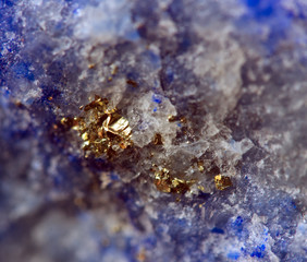 Crystal,nugget, gold, bronze, copper, iron. Macro