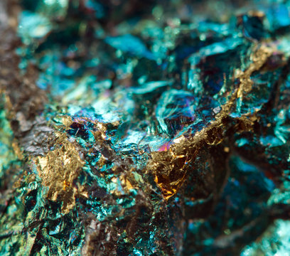 Crystal,nugget, gold, bronze, copper, iron. Macro