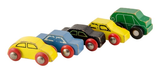 wood miniature colorful car toy isolated on white