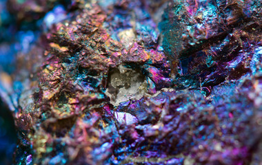 Crystal,nugget, gold, bronze, copper, iron. Macro. Extreme close