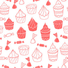 Seamless pattern with sweets and cakes