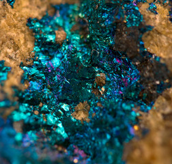 Crystal,nugget, gold, bronze, copper, iron. Macro. Extreme close