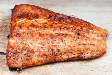 Salmon grilled on cedar board