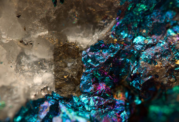 Crystal,nugget, gold, bronze, copper, iron. Macro. Extreme close