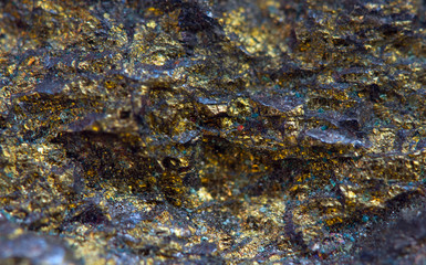 Crystal,nugget, gold, bronze, copper, iron. Macro. Extreme close