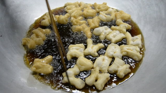 Frying Chinese Donut In Big Pan