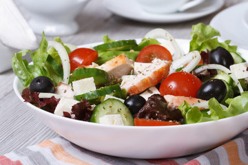 salad with chicken breast and vegetables close-up