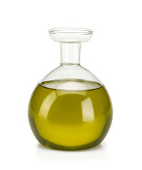 studio photography of olive oil over white background