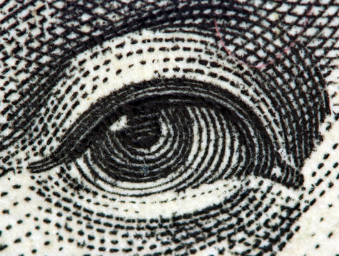 Dollar USA, eye. Extreme closeup.Macro