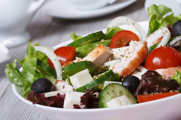 Vegetable salad with chicken close-up