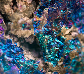 Crystal,nugget, gold, bronze, copper, iron. Macro. Extreme close