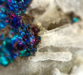 Crystal,nugget, gold, bronze, copper, iron. Macro. Extreme close