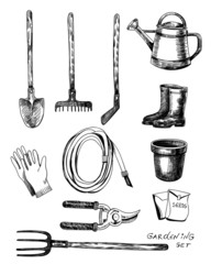 Set of garden related objects