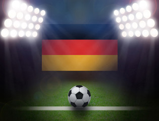 Soccer Ball with German Flag in stadium.