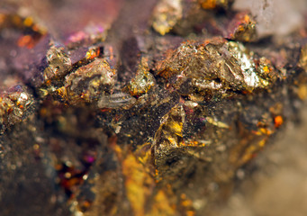 Nugget, gold, bronze, copper.  Macro. Extreme closeup