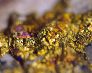 Nugget, golden metal. Macro. Extreme closeup