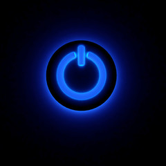 3D power button lighting in darkness.