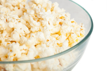 closeup of delicious popcorns on a white background