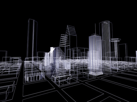 3D abstract city. Concept - modern architecture and designing.