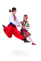 beautiful dancing couple in ukrainian polish national