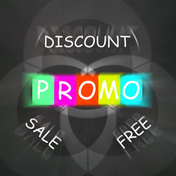 Advertising Words Displays Promo Discount Sale or Free