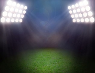 Green soccer field, bright spotlights © natara